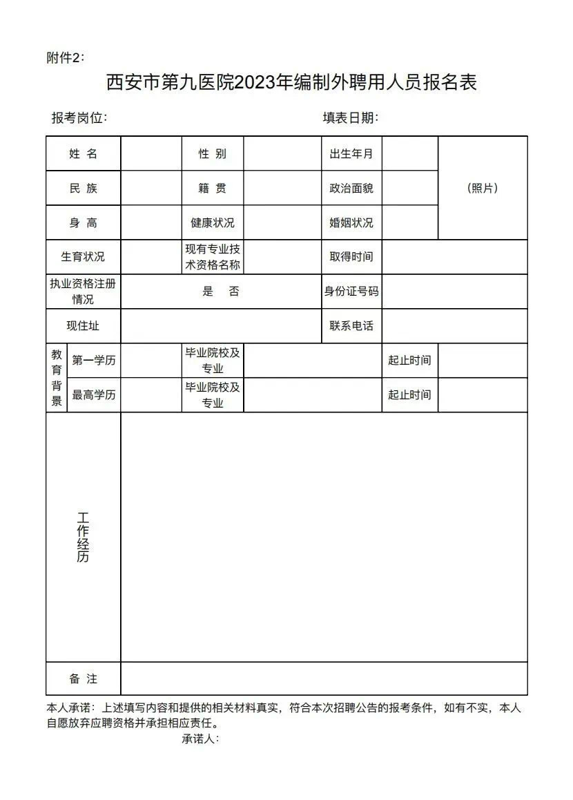 西安市第九医院2023年编制外聘用人员招聘公告